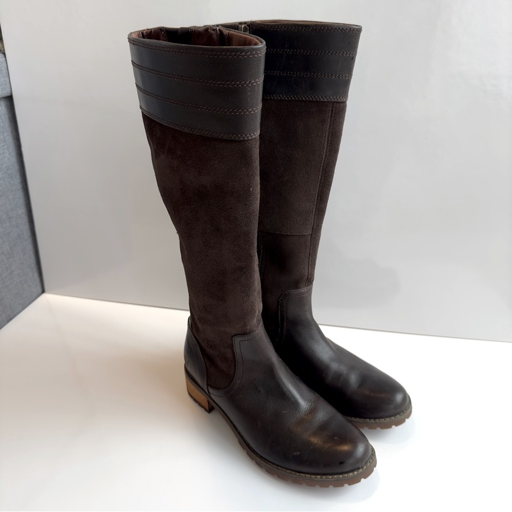 Timberland Riding Boots Brown Coffee Suede Leather Zipper Rugged Sole - Picture 2 of 9